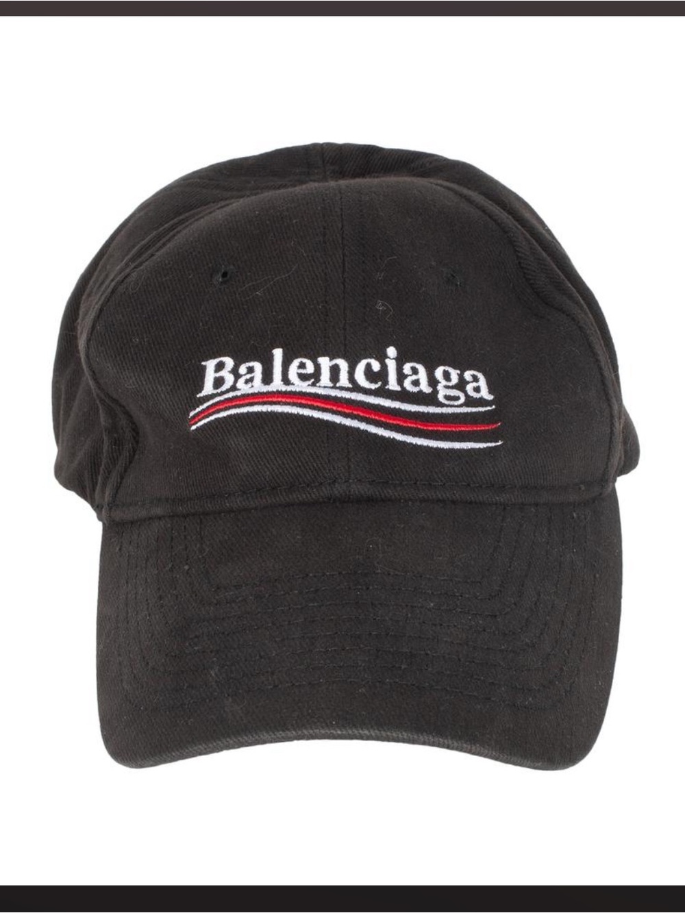 Balenciaga Black Cap with White and Red Logo Wave